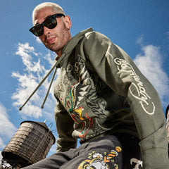 Dragon Wings Olive Pullover Hoodie