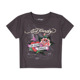 Rose Heart Baby Tee - Charcoal