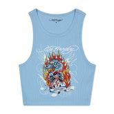 Rhinestone Fire Tiger Rib Knit Tank