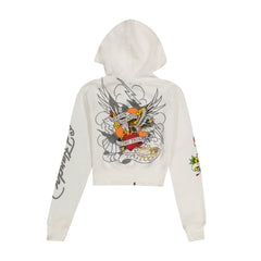 Brave Eagle Cropped Hoodie - White