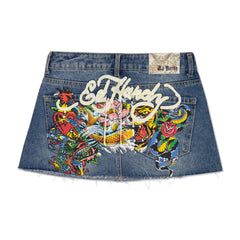 Multi Tattoo Denim Mini Skirt