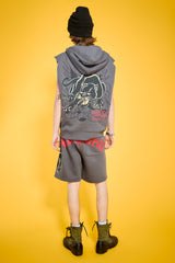Panther Skull Fleece Cut Off Hoodie