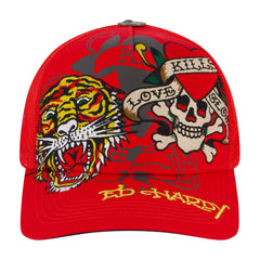 Tiger Skull Trucker Hat - Red