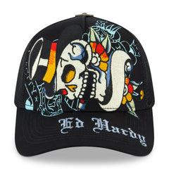 Tiger Skull Trucker Hat - Black