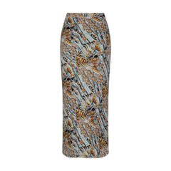 Tiger Print Mesh Maxi Skirt