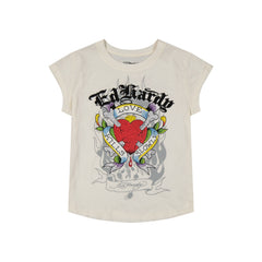 LKS Heart Rhinestone Cap Sleev Tee