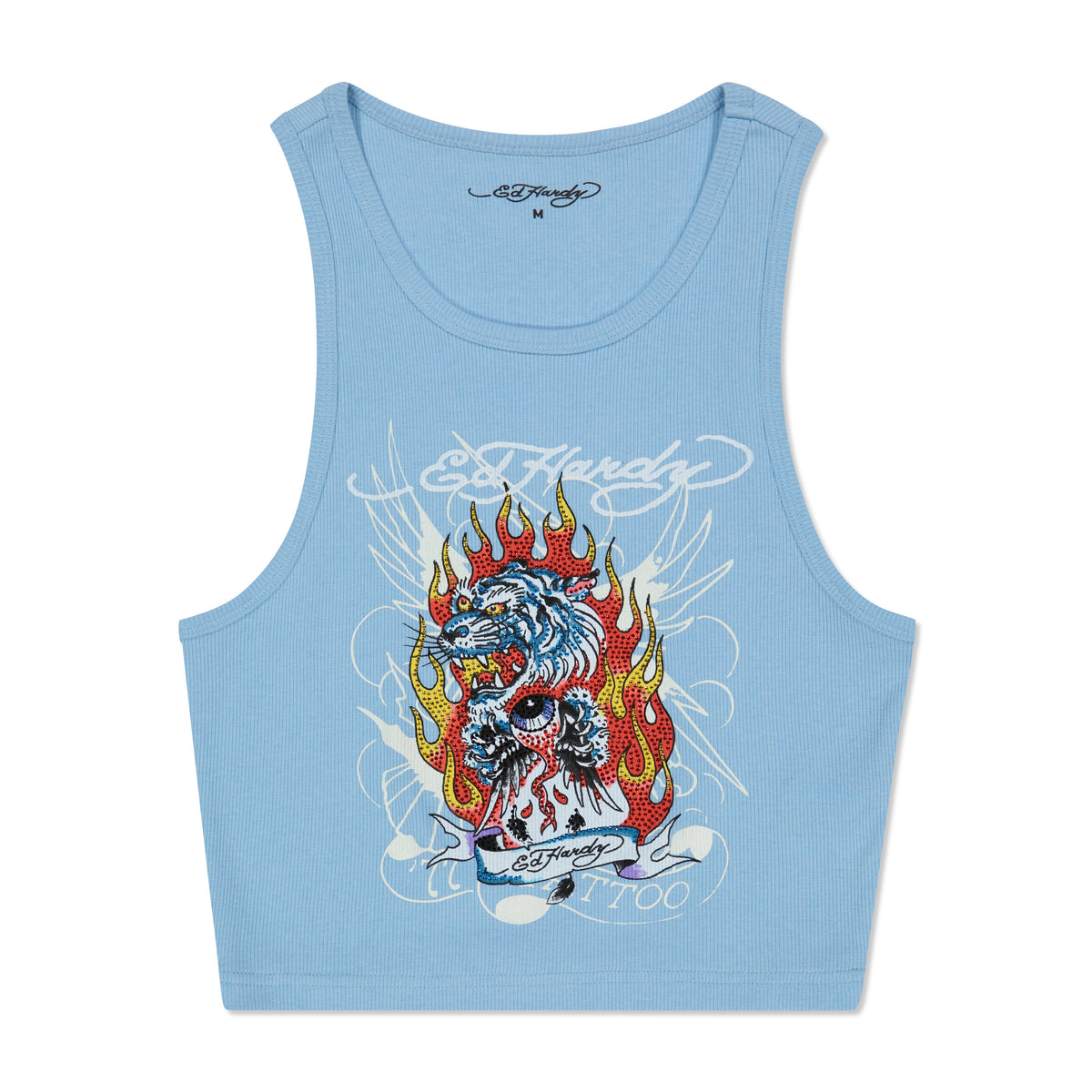 Rhinestone Fire Tiger Rib Knit Tank