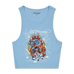 Rhinestone Fire Tiger Rib Knit Tank