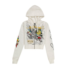 Brave Eagle Cropped Hoodie - White