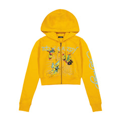 Butterflies Cropped Hoodie - Marigold