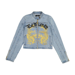 Dragon Panther Denim Moto Jacket