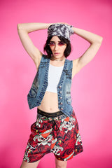 Multi Tattoo Denim Vest