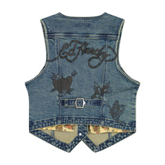 Multi Tattoo Denim Vest