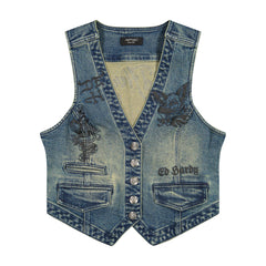 Multi Tattoo Denim Vest