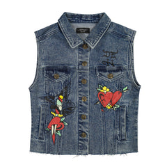 Heart Cross Trucker Denim Vest