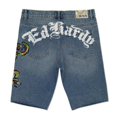 Panther Snake Denim Skater Short