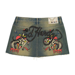 Snake Hearts Denim Skirt