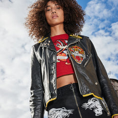 Tigers Zipper Front Mini Denim Skirt